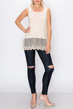 Load image into Gallery viewer, 5501-Soft Relaxed Tank with Delicate Floral Laced Hem - Beige
