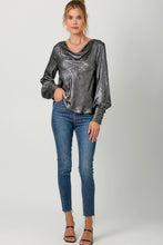 Load image into Gallery viewer, 4702-Metallic Cowl Neck Blouse-BLACK
