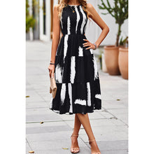 Load image into Gallery viewer, 4980-Floral Print Cut Out Ruched Fit Sleeveless Ruffle Dress-BLACK
