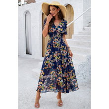 Load image into Gallery viewer, 4522-Floral Print High Waist Band Fit Lined Dress-NAVY
