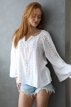 Load image into Gallery viewer, 4725- Lace Insets Flare Bell Sleeve Eyelet Embroidered
