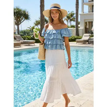 Load image into Gallery viewer, 6197- Tiered Flutter Sleeve Chambray Denim Casual Top
