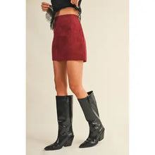 Load image into Gallery viewer, 6309- Faux Suede Vertical Seam Mini Skirt-CHILI RED
