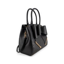 Load image into Gallery viewer, 6538- Cross Large Bow Vegan Leather Satchel Handbag-BLACK
