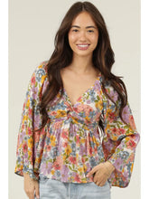 Load image into Gallery viewer, 5822-Twist Front Flare Bell Sleeve Floral Print Top
