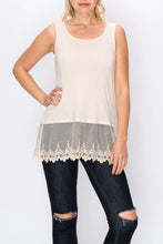 Load image into Gallery viewer, 5501-Soft Relaxed Tank with Delicate Floral Laced Hem - Beige
