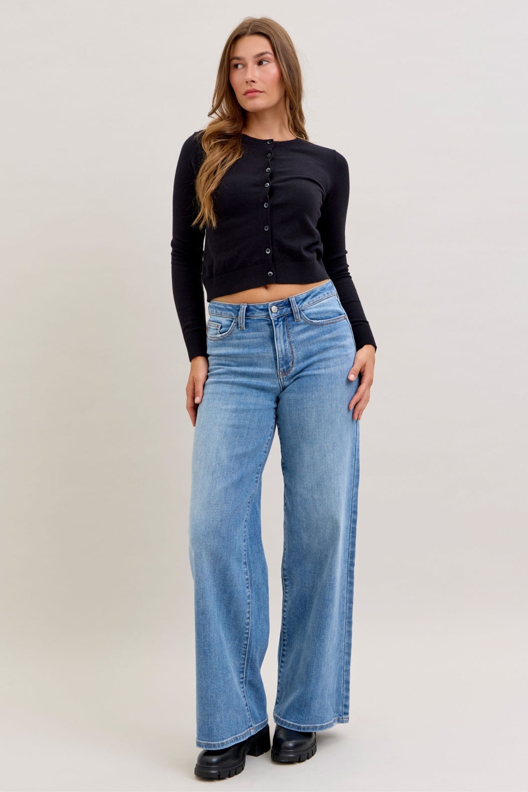 5276- JUDY BLUE- MID RISE RETRO WIDE LEG JEANS
