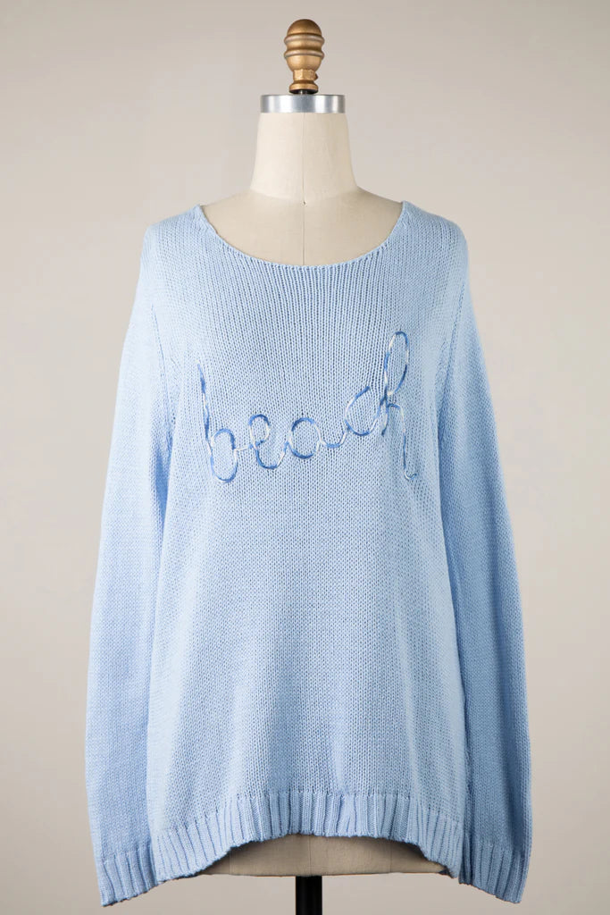 5269-MULTICOLOR LETTER BEACH SAYING SWEATER-SKY