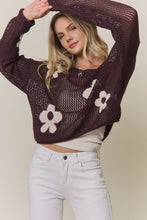 Load image into Gallery viewer, 6527-Lightweight Floral Sweater Top-BLACKBERRY
