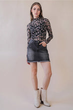 Load image into Gallery viewer, 5842-High Neck Fitted Sheer Mesh Lace Knit Top-BLK FLORAL
