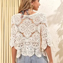 Load image into Gallery viewer, 6183- Crochet Lace Knit Pullover - BEIGE
