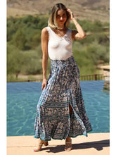 Load image into Gallery viewer, 6252-Printed Maxi Skirt with Slit and Smocked Waist-BLUE

