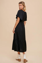 Load image into Gallery viewer, 3812-SMOCKED WASHED SATIN MIDI DRESS-black
