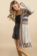 Load image into Gallery viewer, 6525- Fringe Hem Tribal Sweater Cardigan-BEIGE
