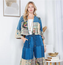 Load image into Gallery viewer, 6037- Boho Chic: Tiered Patchwork Denim Cropped Shrug
