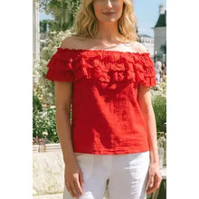 Load image into Gallery viewer, 6194-Off-The-Shoulder Layered Ruffle TOP-RED
