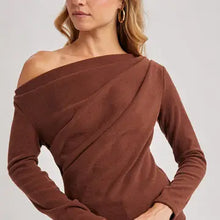 Load image into Gallery viewer, 6411- One Off Shoulder Knit Top-HAZELNUT
