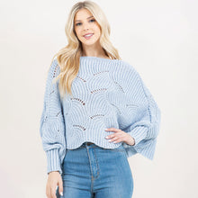 Load image into Gallery viewer, 5791-Openwork Loose Knit Batwing Sweater-LT BLUE
