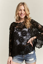 Load image into Gallery viewer, 5931-Bell Sleeve Crochet Top Blouse -BLACK
