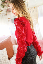 Load image into Gallery viewer, 5721- Floral Embellishment Ruffle Accent Blouse-RED
