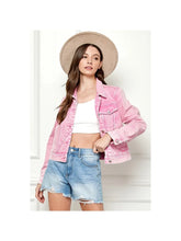 Load image into Gallery viewer, 4140-Cropped Denim Jacket with Asymmetric Seam-pink
