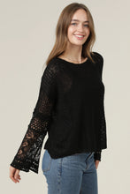 Load image into Gallery viewer, 6663- Light Weight Flare Bell Slit Sleeve Pullover-BLACK
