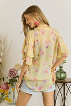 Load image into Gallery viewer, 3438- Printed Cross-over Flare Sleeve Top-PARCHMENT
