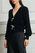 Load image into Gallery viewer, 5749-Bow Detail Puff Sleeve Cardigan-BLACK
