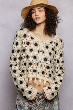 Load image into Gallery viewer, 5895- POL LONG SLEEVE CROCHET CARDIGAN-BLACK
