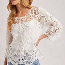 Load image into Gallery viewer, 6121- Boho Sheer Crochet 3/4 Sleeved Top
