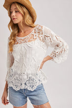 Load image into Gallery viewer, 6353- Boho Sheer Crochet 3/4 Sleeved Top-IVORY
