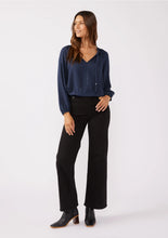 Load image into Gallery viewer, 5440-Sequin Long Sleeve Tassel Tie Neck Blouse-MIDNIGHT NAVY
