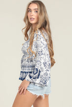 Load image into Gallery viewer, 5291-V Neck Twist Front Eyelet Embroidered Flare-BLUE
