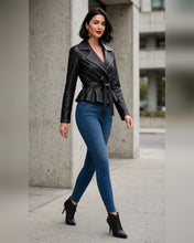 Load image into Gallery viewer, 6688- Leather Wrap Jacket-BLACK
