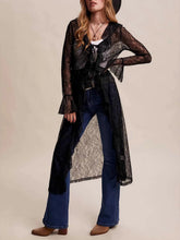 Load image into Gallery viewer, 6615-Bohemian Sheer Lace Ruffle Duster-BLACK
