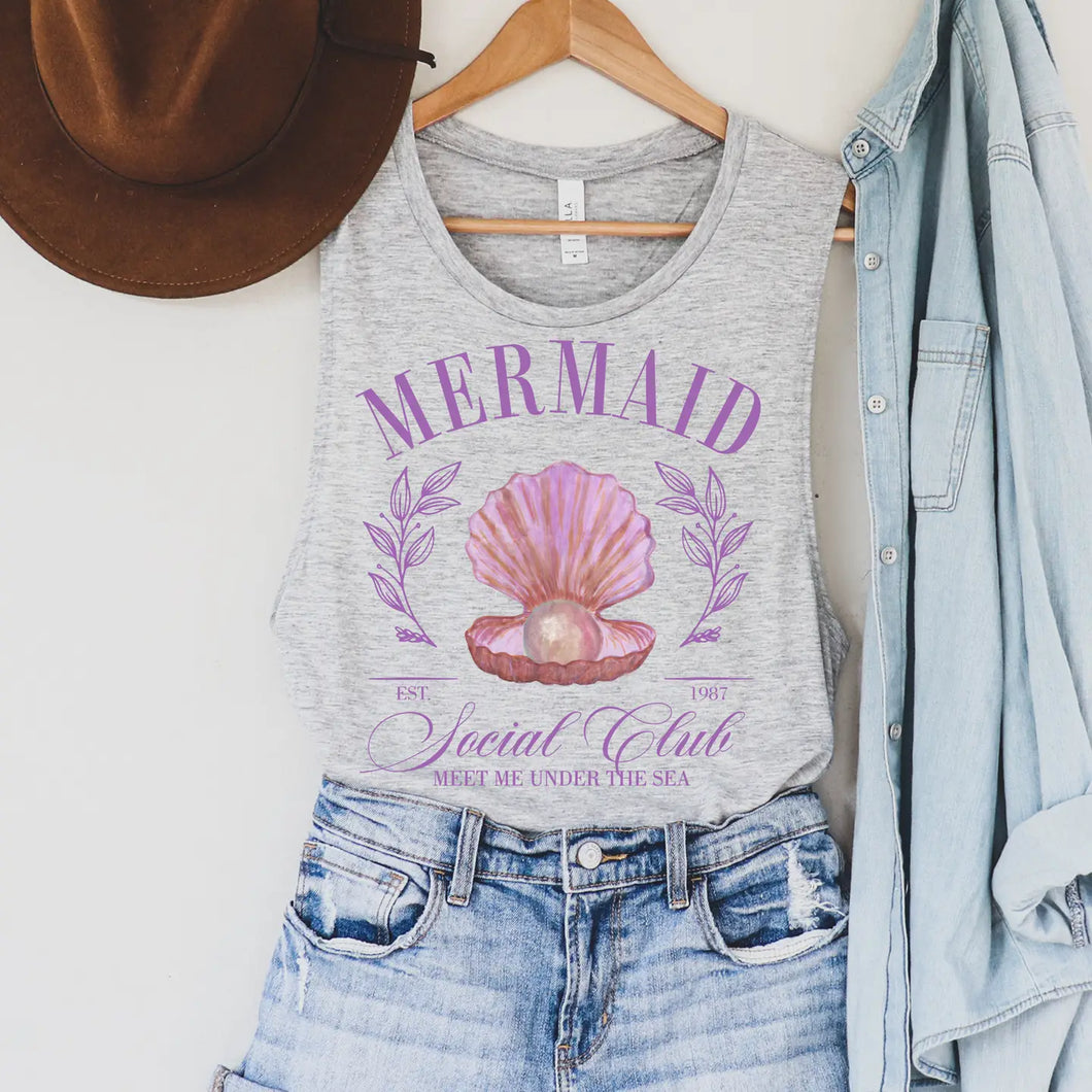 5211-Mermaid Soical Club Summer Tank Top-GREY