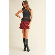 Load image into Gallery viewer, 6309- Faux Suede Vertical Seam Mini Skirt-CHILI RED
