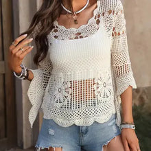 Load image into Gallery viewer, 6177- Boho Crochet Cutout Knit Top
