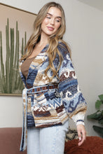 Load image into Gallery viewer, 6673- Wide Collar Sweater Jacket with Waist Tie-BLUE
