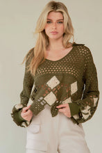 Load image into Gallery viewer, 5235-Crochet V Neck Long Sleeve Knit Sweater Top-OLIVE
