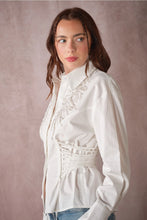 Load image into Gallery viewer, 6485- Beaded Embroidery Waist Tie Shirt-WHITE
