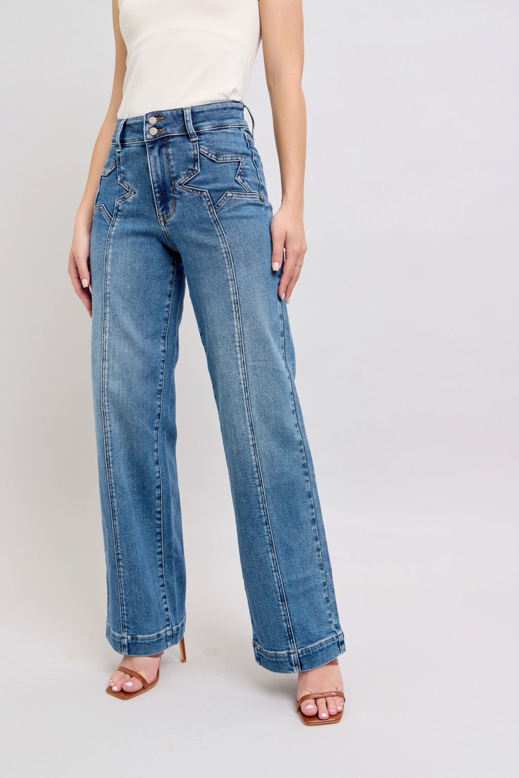 JB88957- JUDY BLUE HW Star & Front Seam Detail Wide