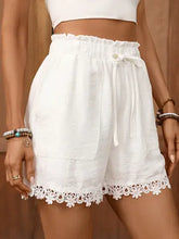 Load image into Gallery viewer, 6111- Lace Trim Viscose Shorts Boho Drawstring High Waist-WHITE
