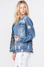 Load image into Gallery viewer, 3557-LETTER PATCHED DISTRESSED DENIM JACKET
