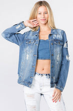 Load image into Gallery viewer, 3557-LETTER PATCHED DISTRESSED DENIM JACKET
