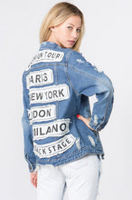 Load image into Gallery viewer, 3557-LETTER PATCHED DISTRESSED DENIM JACKET
