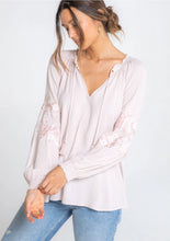 Load image into Gallery viewer, 4949-Long Sleeve Linen Embroidered Peasant Top-BLUSH ROSE
