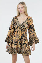 Load image into Gallery viewer, 6604- V Neck Wide Bell Sleeve Printed Dress-YELLOW
