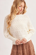 Load image into Gallery viewer, 6366- Boat Neck Balloon Sleeved Pointelle Knit Sweater-CREAM
