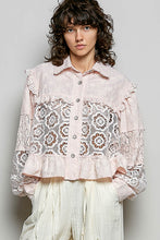 Load image into Gallery viewer, 6016- POL-Embroidered Patch Crochet Button Down Jacket-PINK
